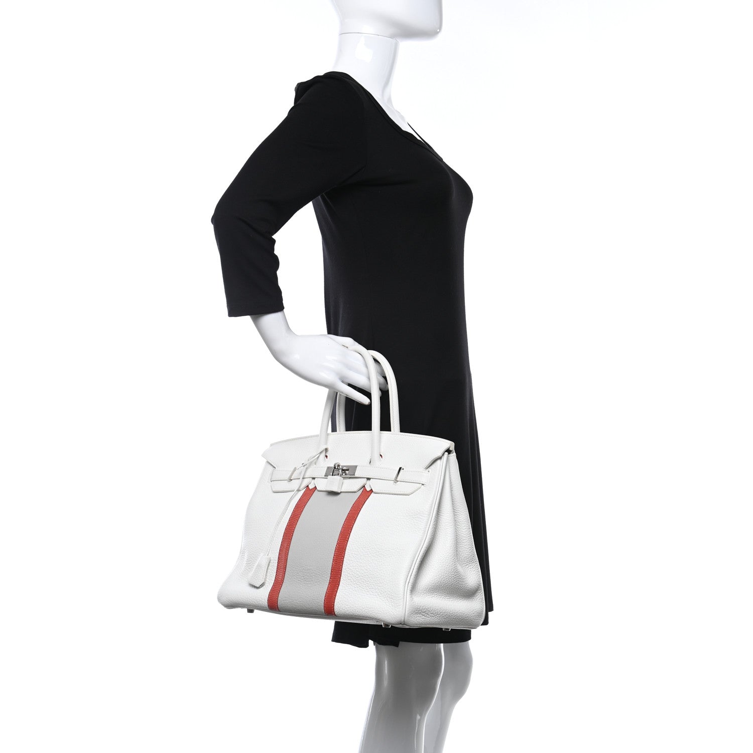 Hermes Taurillon Clemence Lizard Club Birkin 35 Blanc Gris Perle Sanguine 2 of 18