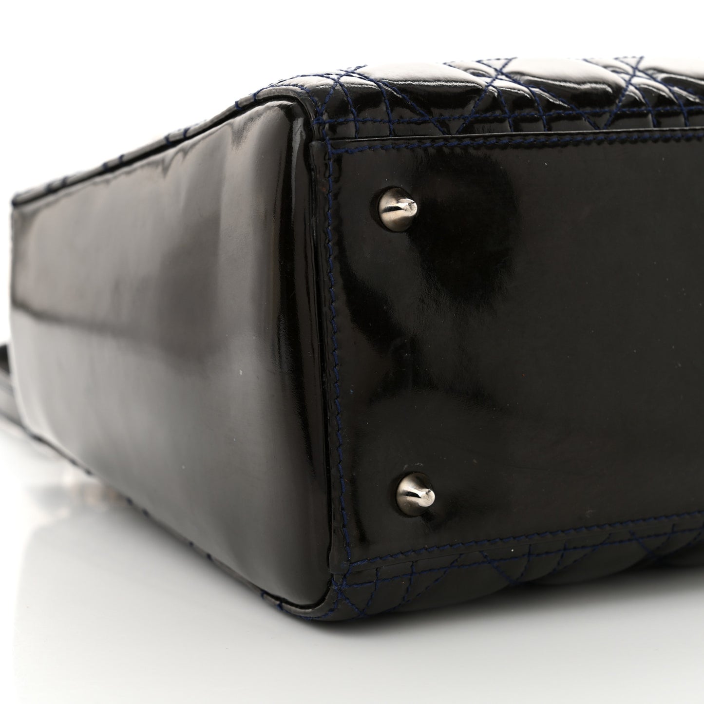 Patent Cannage Medium Lady Dior Navy Blue