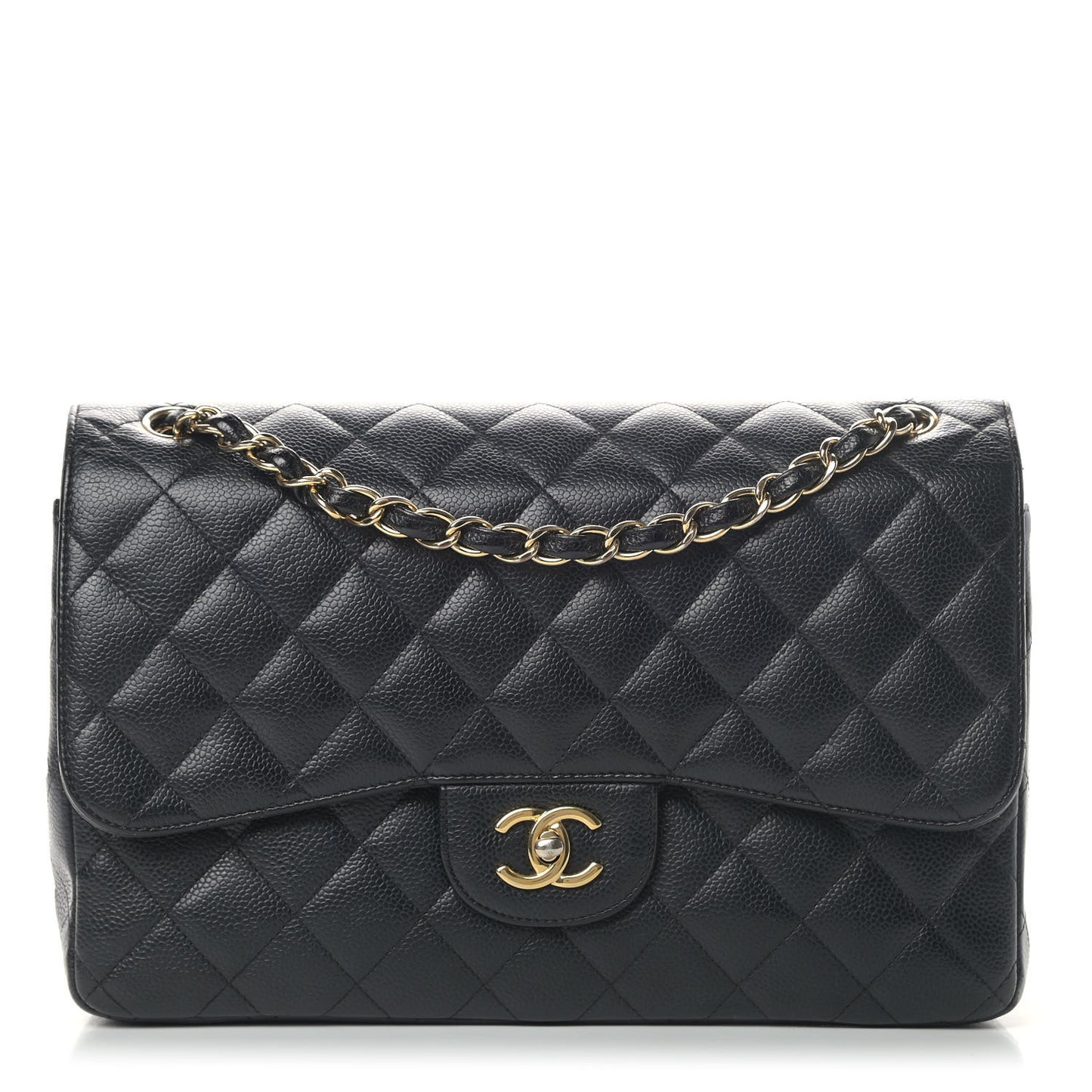 Caviar Quilted Jumbo Double Flap Black