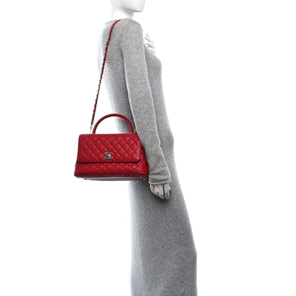 Chanel Caviar Quilted Small Coco Handle Flap Red 2 of 10