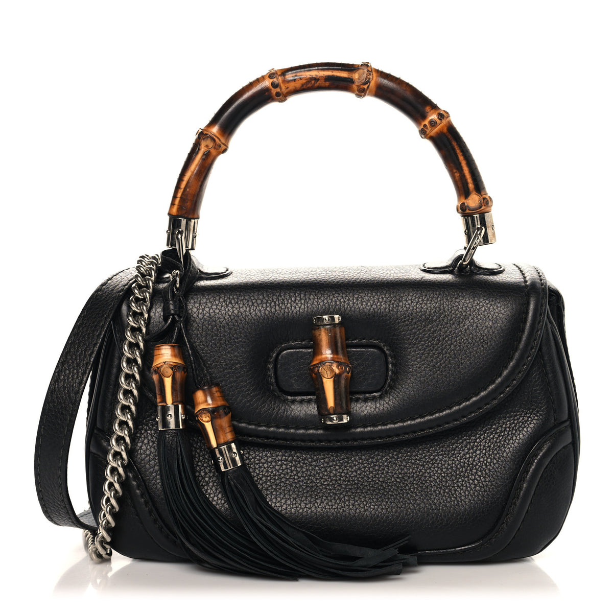 Gucci Calfskin Medium New Bamboo Top Handle Bag Black 1 of 15