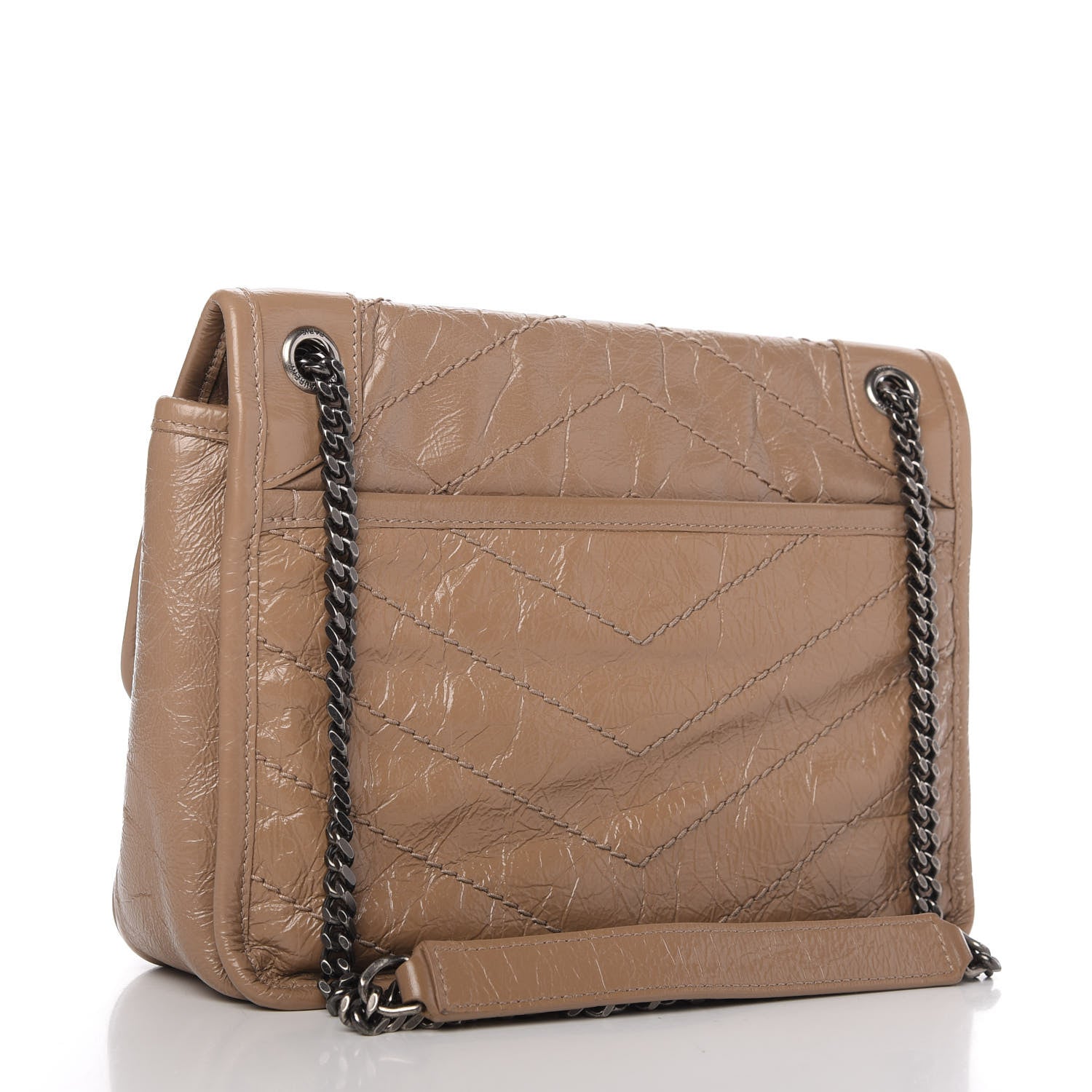 Saint Laurent Crinkled Calfskin Matelasse Monogram Baby Niki Chain Satchel Light Taupe 3 of 12