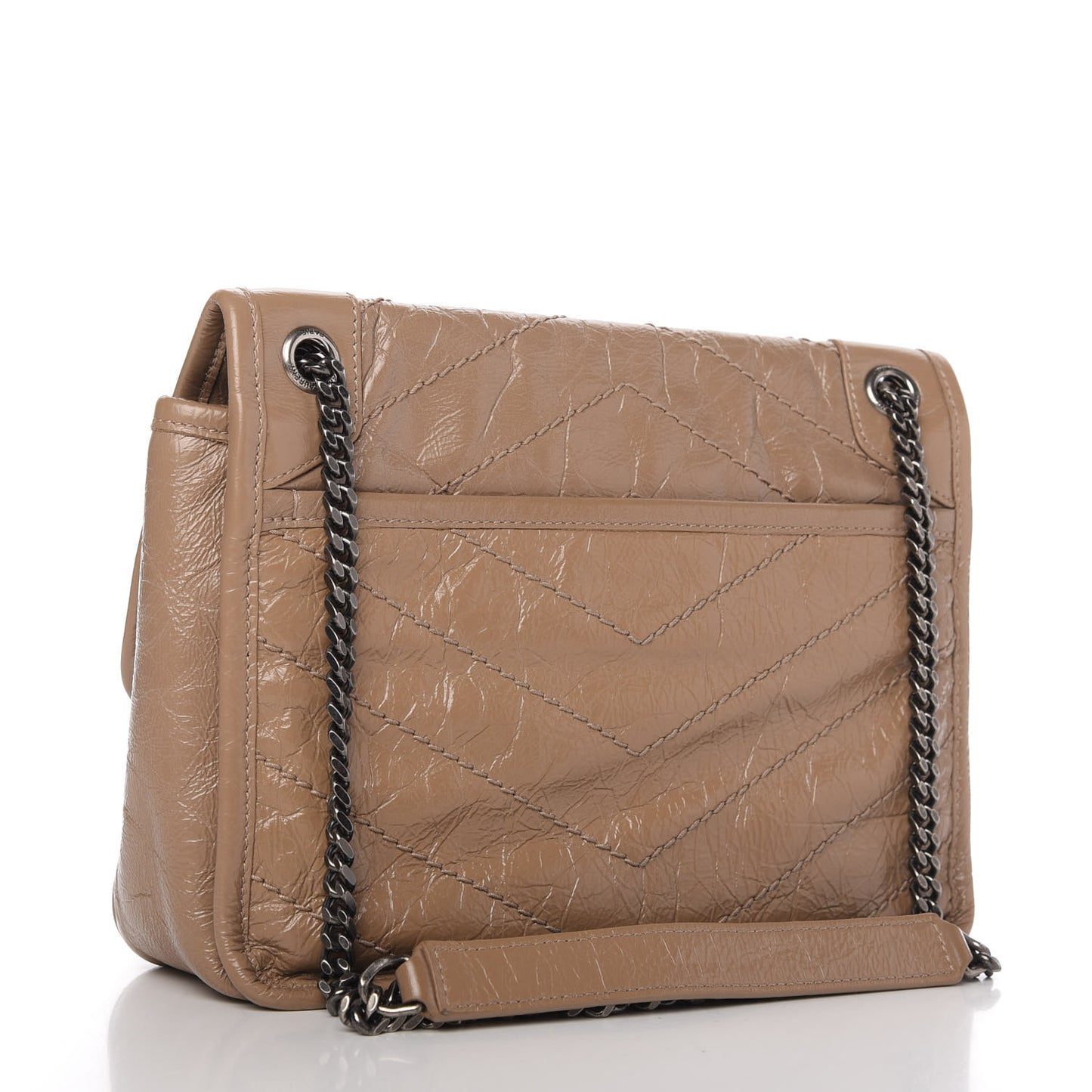 Crinkled Calfskin Matelasse Monogram Baby Niki Chain Satchel Light Taupe