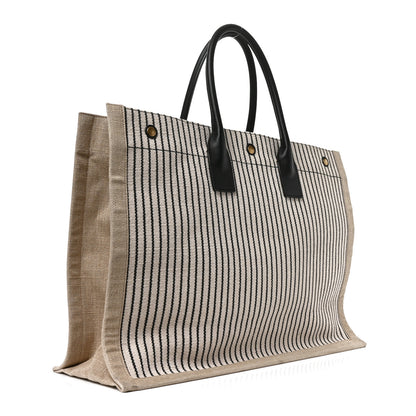 Saint Laurent Linen Calfskin Rive Gauche Tote Natural Black 3 of 10