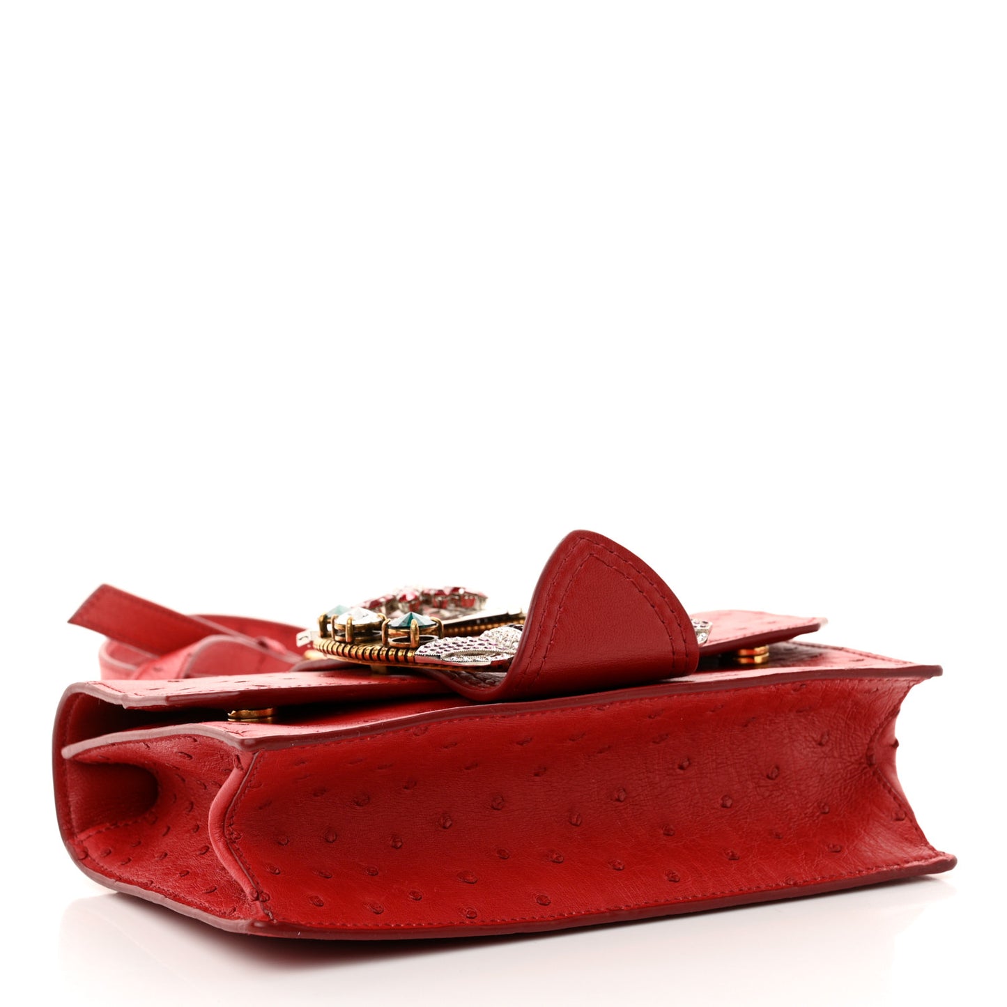 Ostrich Madras Soft Calf Crystal Embellished Shoulder Bag Fuoco