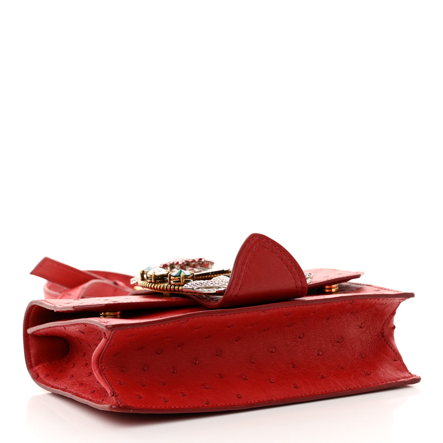 Miu Miu Ostrich Madras Soft Calf Crystal Embellished Shoulder Bag Fuoco 4 of 9