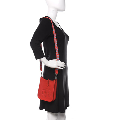 Hermes Taurillon Clemence Evelyne TPM Rouge De Coeur Bleu Du Nord 2 of 11