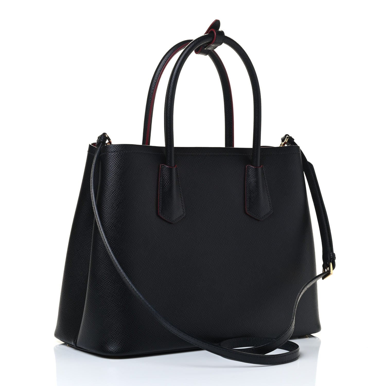 Prada Saffiano Cuir Small Double Bag Black Fuoco 2 of 4