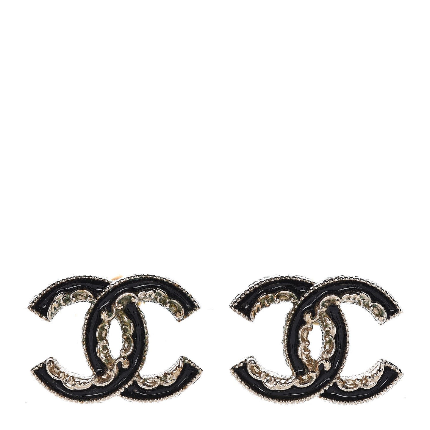 Enamel CC Baroque Earrings Black Gold