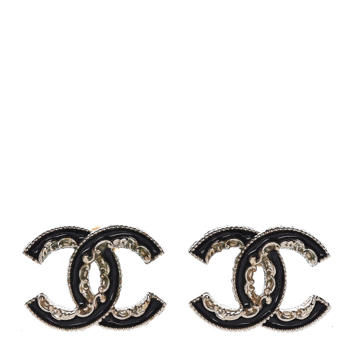 Chanel Enamel CC Baroque Earrings Black Gold 1 of 4