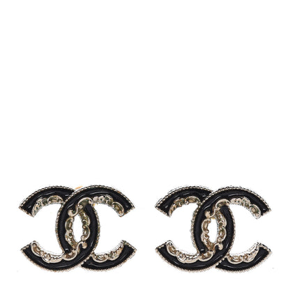 Chanel Enamel CC Baroque Earrings Black Gold 1 of 4