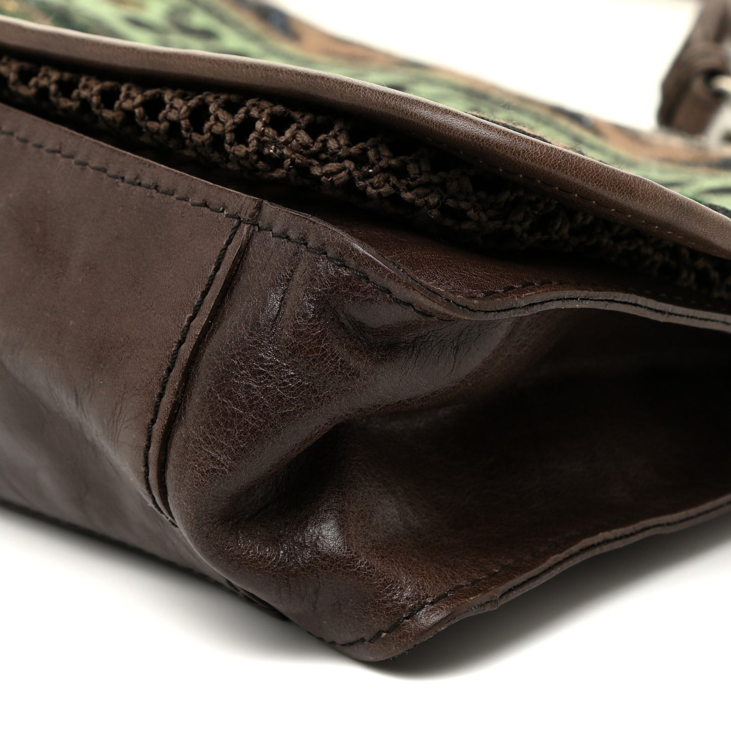 Calfskin Felt Sequin Embroidered Flap Shoulder Bag Brown
