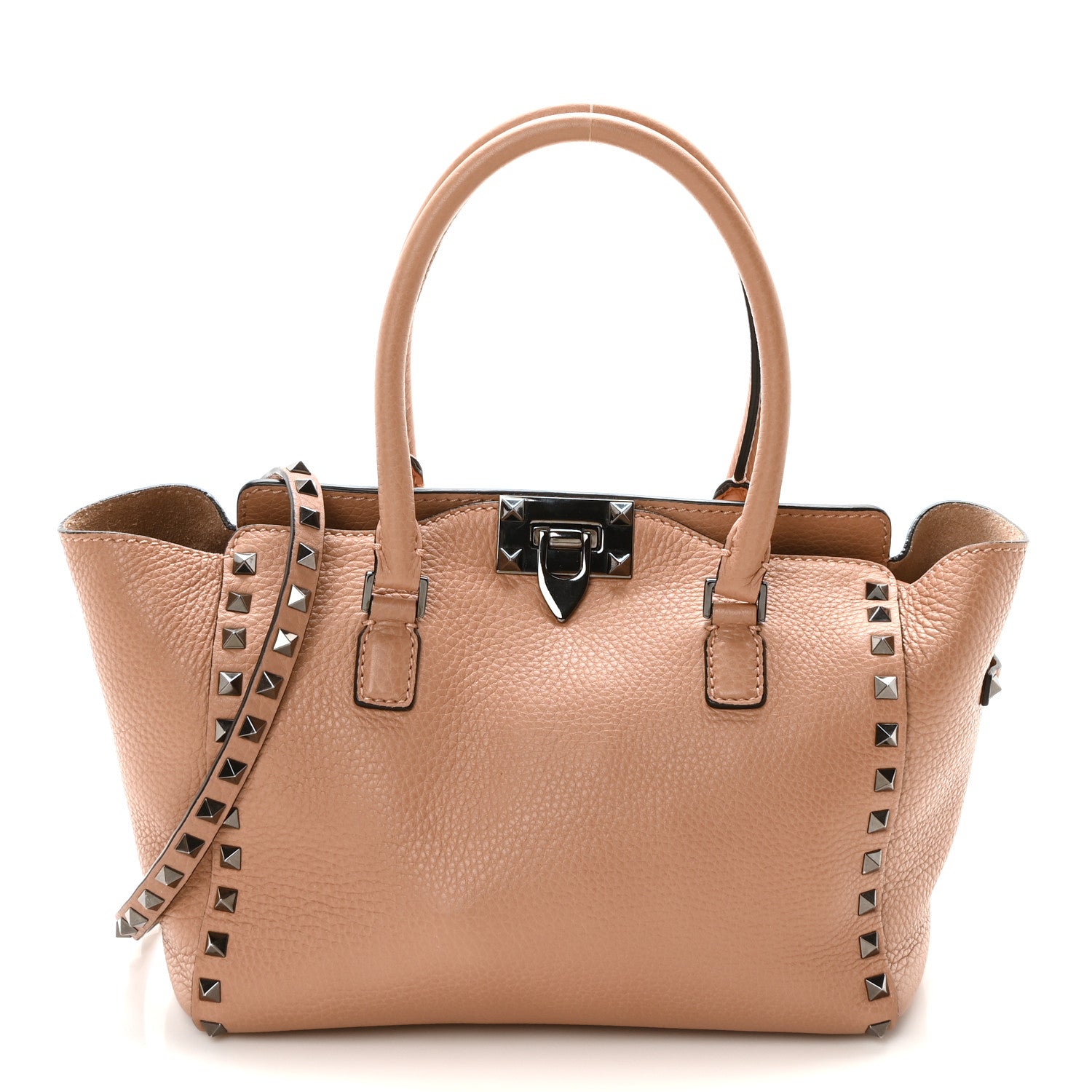 Valentino Garavani Pebbled Calfskin Small Rockstud Double Handle Tote Soft Noisette 1 of 9