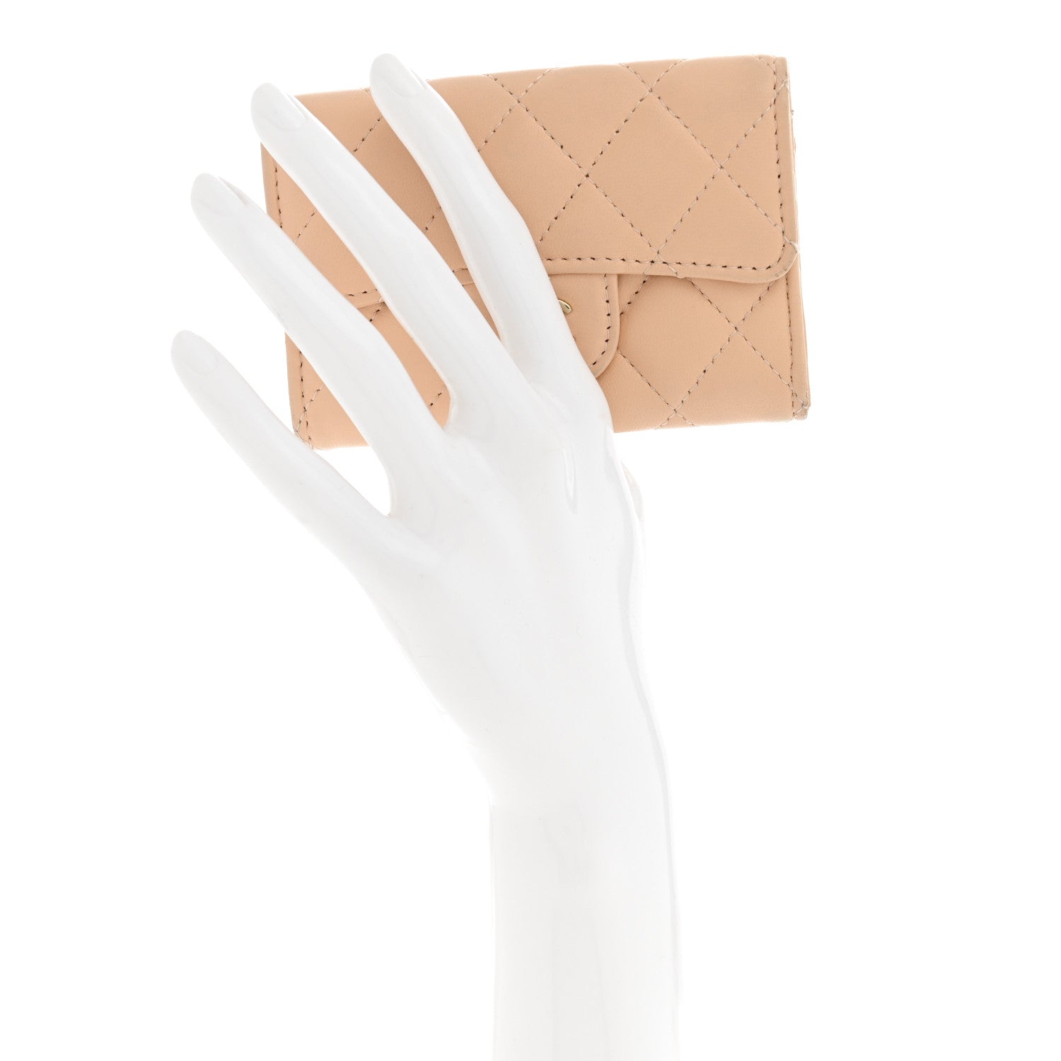 Chanel Lambskin Quilted Flap Card Holder Wallet Beige 2 of 9