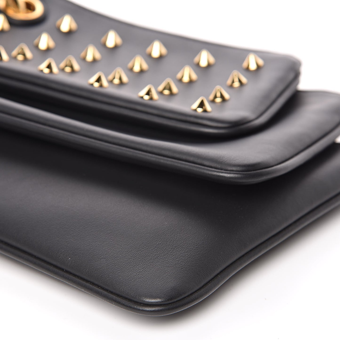 Calfskin F is Fendi Studded Triplette Pouch Set Black