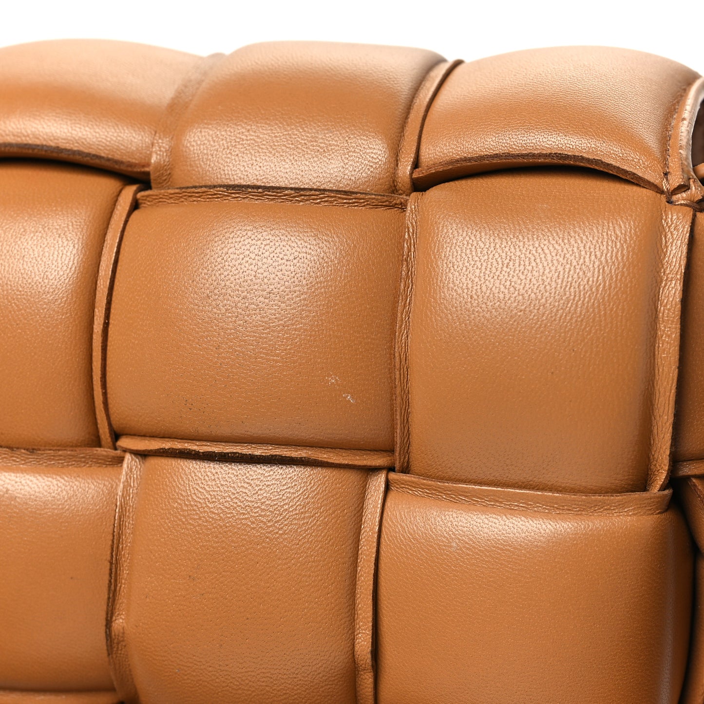 Nappa Maxi Intreccio Padded Cassette Crossbody Bag Caramel