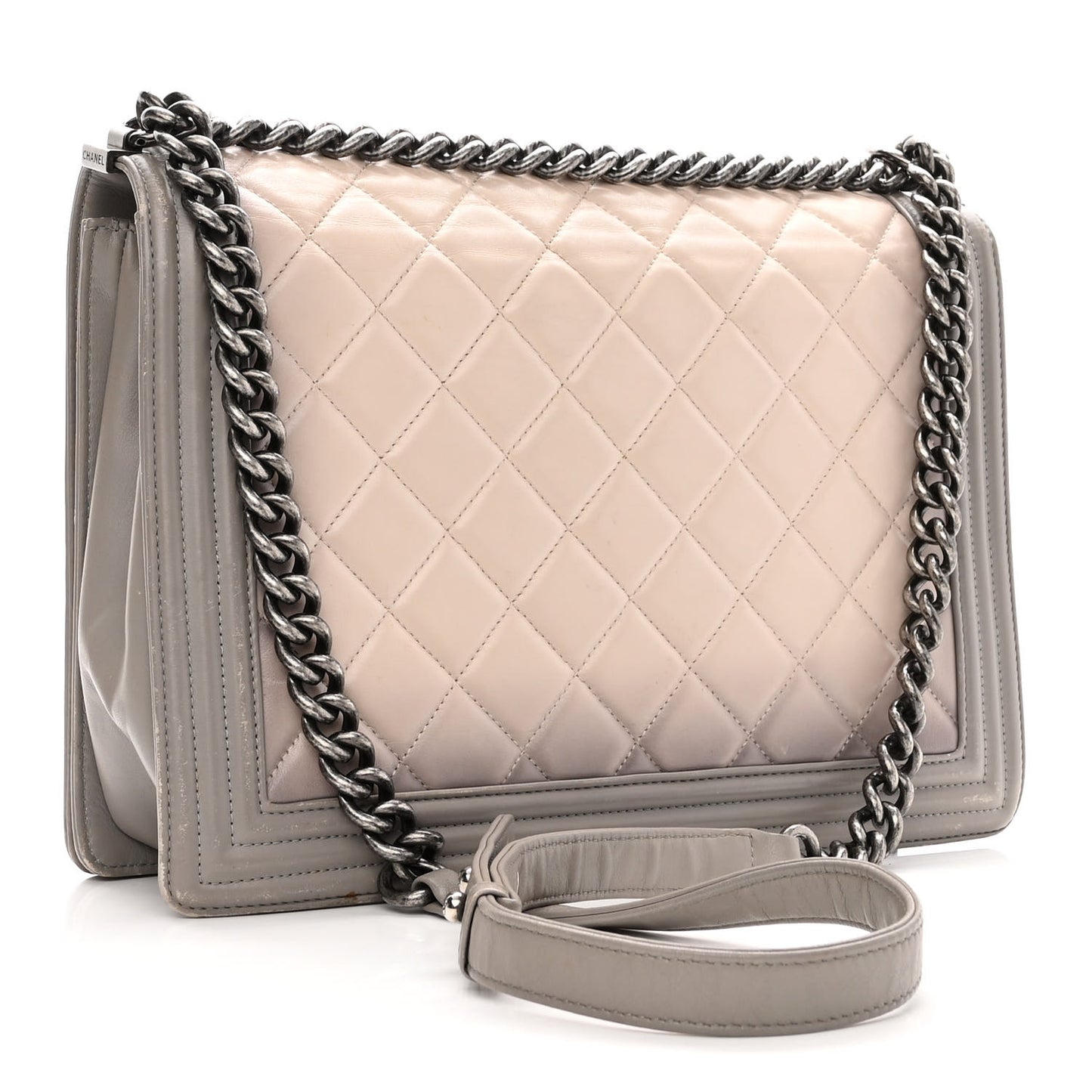 Calfskin Ombre Quilted Large Boy Flap Grey Beige