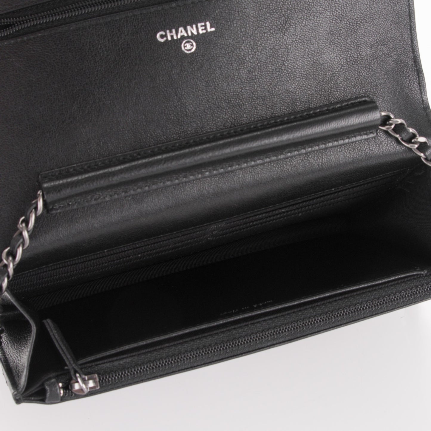 Studded Sheepskin Quilted Chevron Reissue Wallet On Chain WOC Black