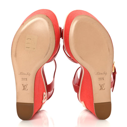 Louis Vuitton Canvas Waterfall Wedge Sandals 38.5 Red 6 of 9