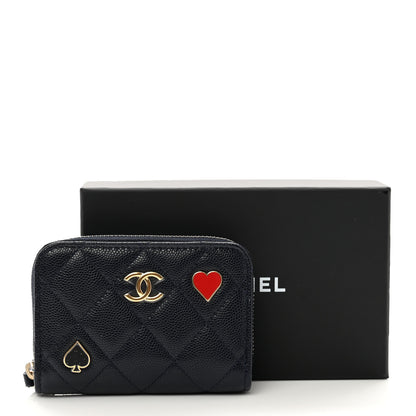 Chanel Caviar Enamel Coco Casino Quilted Zip Coin Purse Navy Blue 3 of 9
