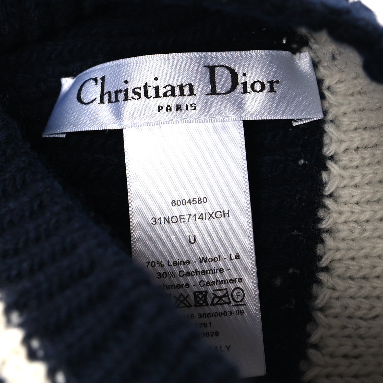 Christian Dior Cashmere Wool D-White Beanie Navy Blue White 5 of 5
