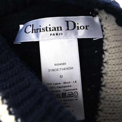 Christian Dior Cashmere Wool D-White Beanie Navy Blue White 5 of 5