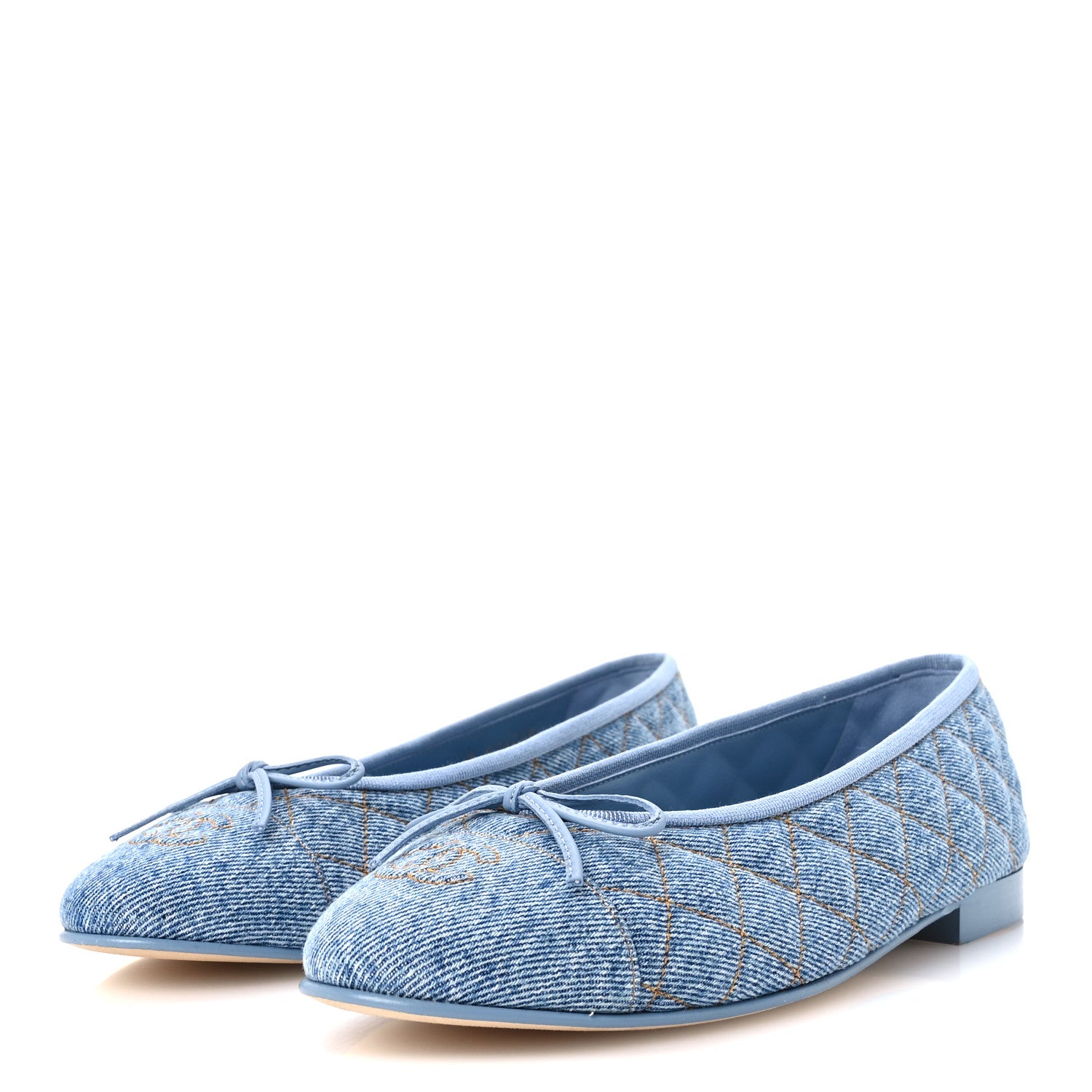 Chanel Denim Quilted CC Cap Toe Ballerina Flats 40 Light Blue 4 of 10
