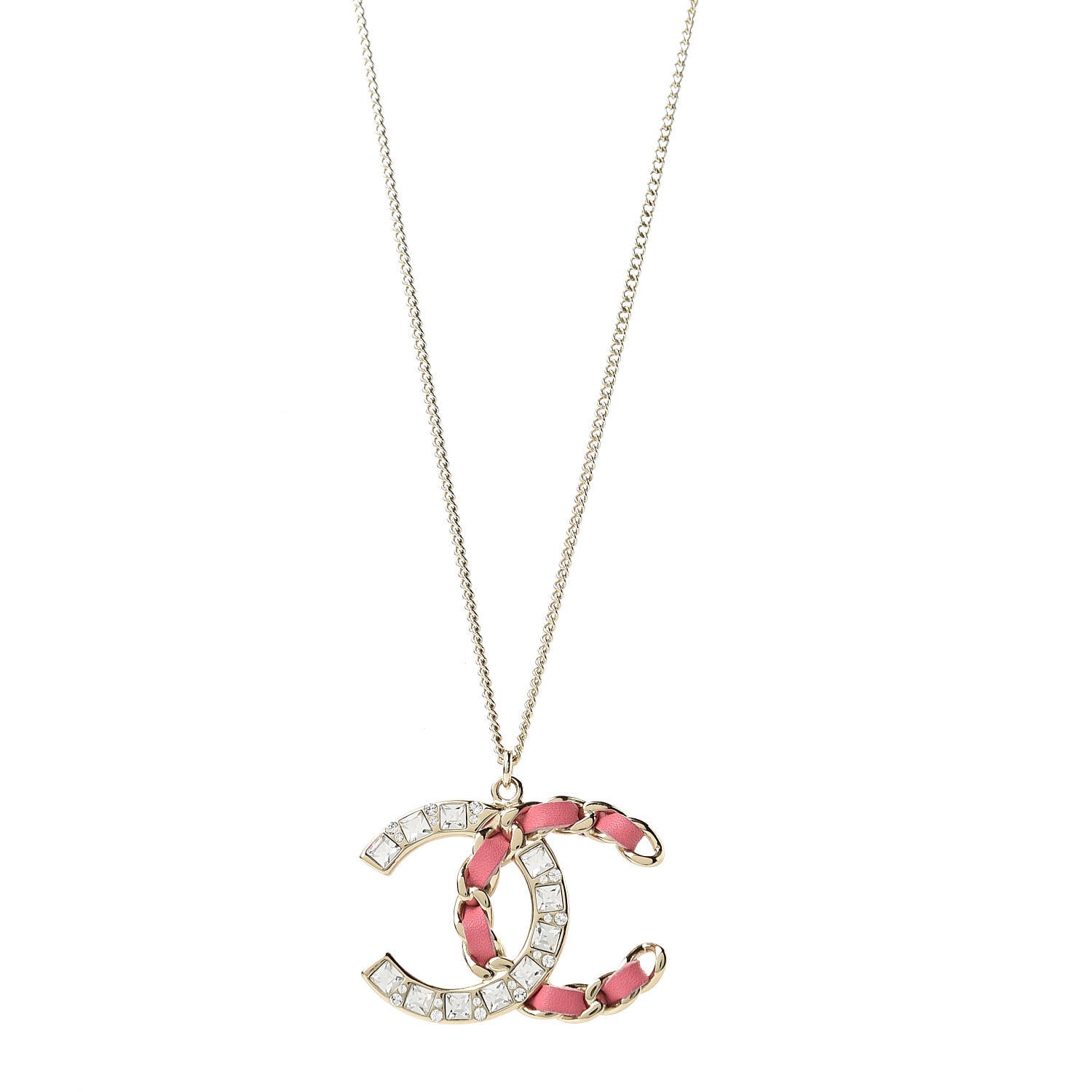 Chanel Lambskin Baguette Crystal CC Necklace Gold Pink 1 of 6