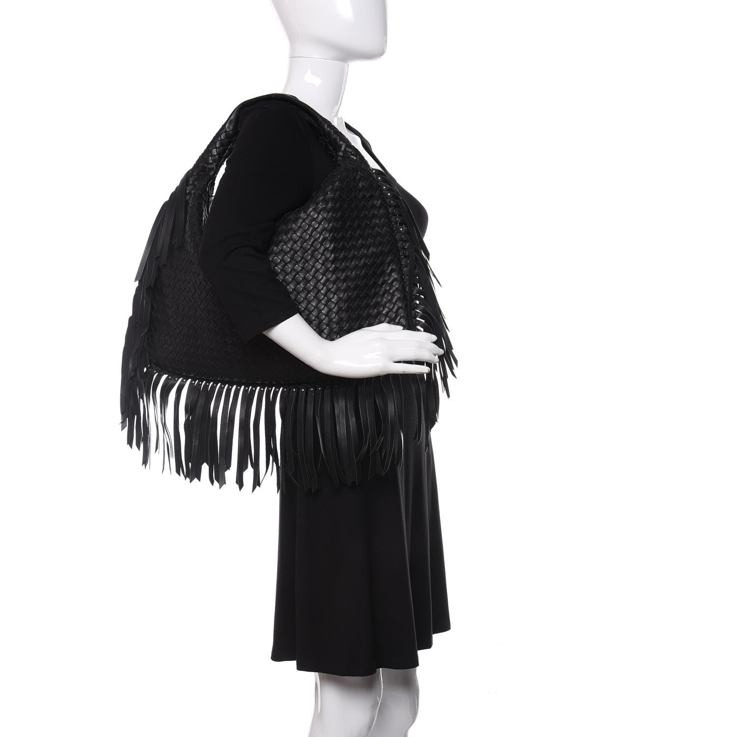 Bottega Veneta Nappa Intrecciato Veneta Large Fringed Hobo Black 2 of 9
