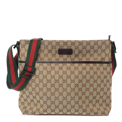 Gucci Monogram Web Medium Flat Messenger Bag Brown 1 of 10