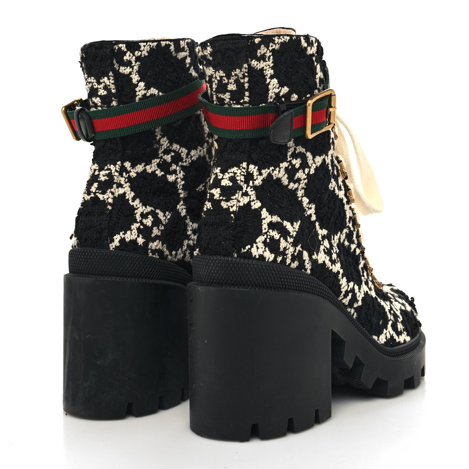 Gucci Tweed GG Monogram Lace Up Combat Ankle Boots 38.5 Black 4 of 8