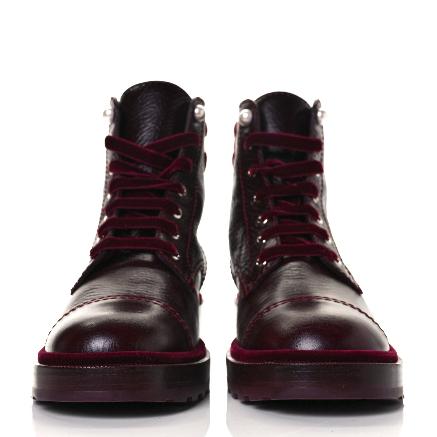 Chanel Calfskin Velvet Pearl Combat Short Boots 42 Burgundy 6 of 30
