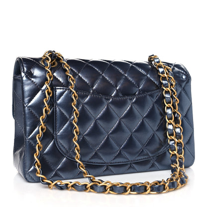 Chanel Metallic Lambskin Quilted Small Double Flap Dark Blue 3 of 9