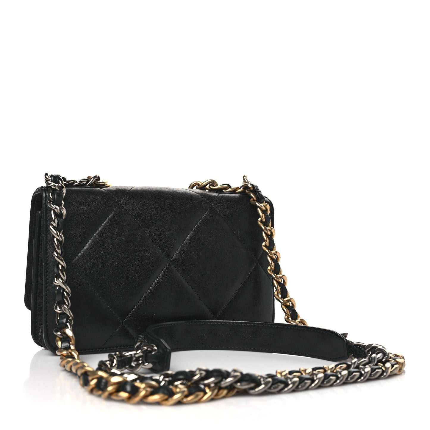 Goatskin Quilted Chanel 19 Wallet On Chain WOC Black