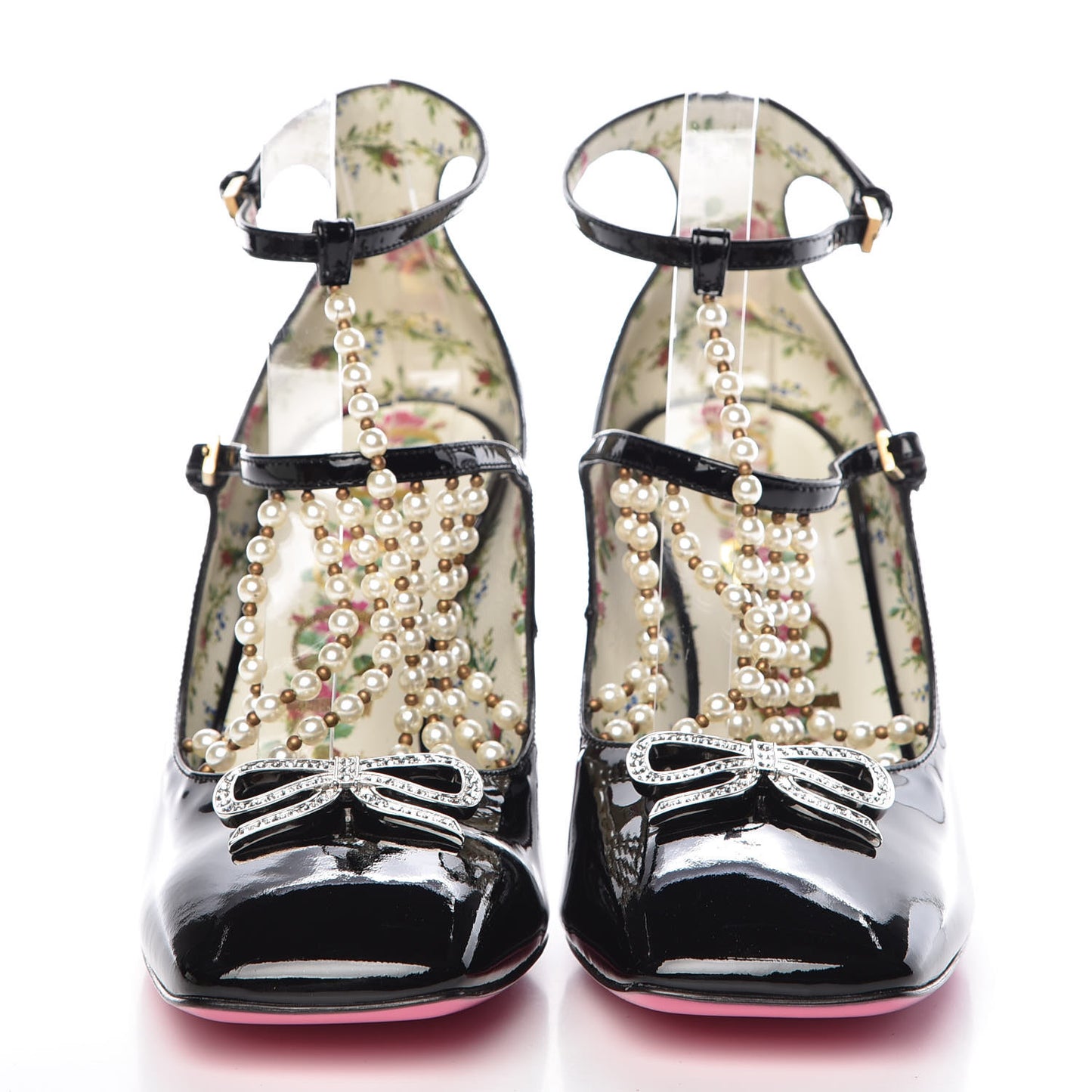 Patent Pearl Taide T-Strap Mid Heel Pumps 38 Black