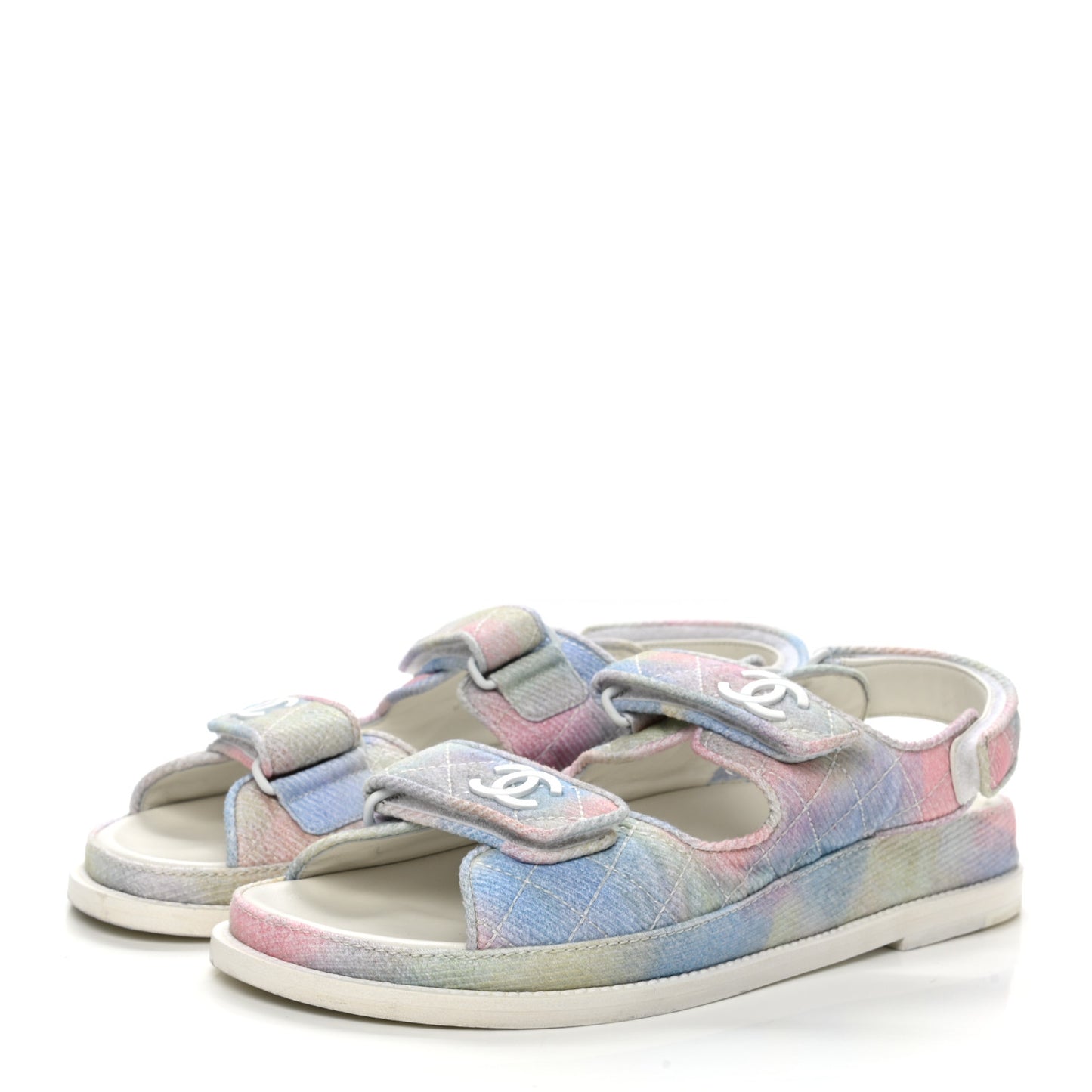 Printed Fabric Quilted Dad Sandals 38.5 Green Pink Blue