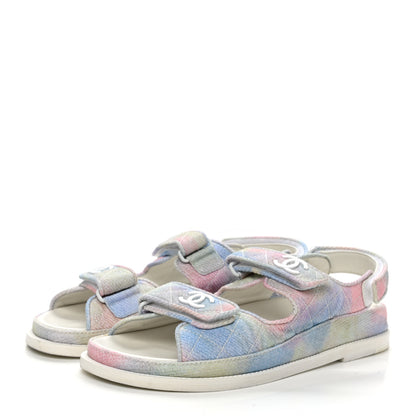 Chanel Printed Fabric Quilted Dad Sandals 38.5 Green Pink Blue 3 of 10