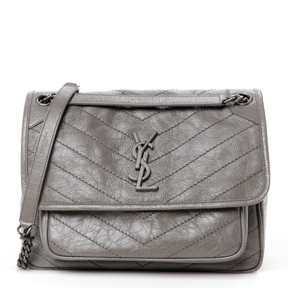 Saint Laurent Crinkled Calfskin Matelasse Monogram Medium Niki Chain Satchel Fog 1 of 11