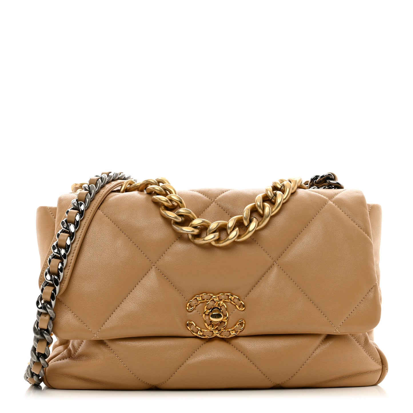 Lambskin Quilted Large Chanel 19 Flap Dark Beige
