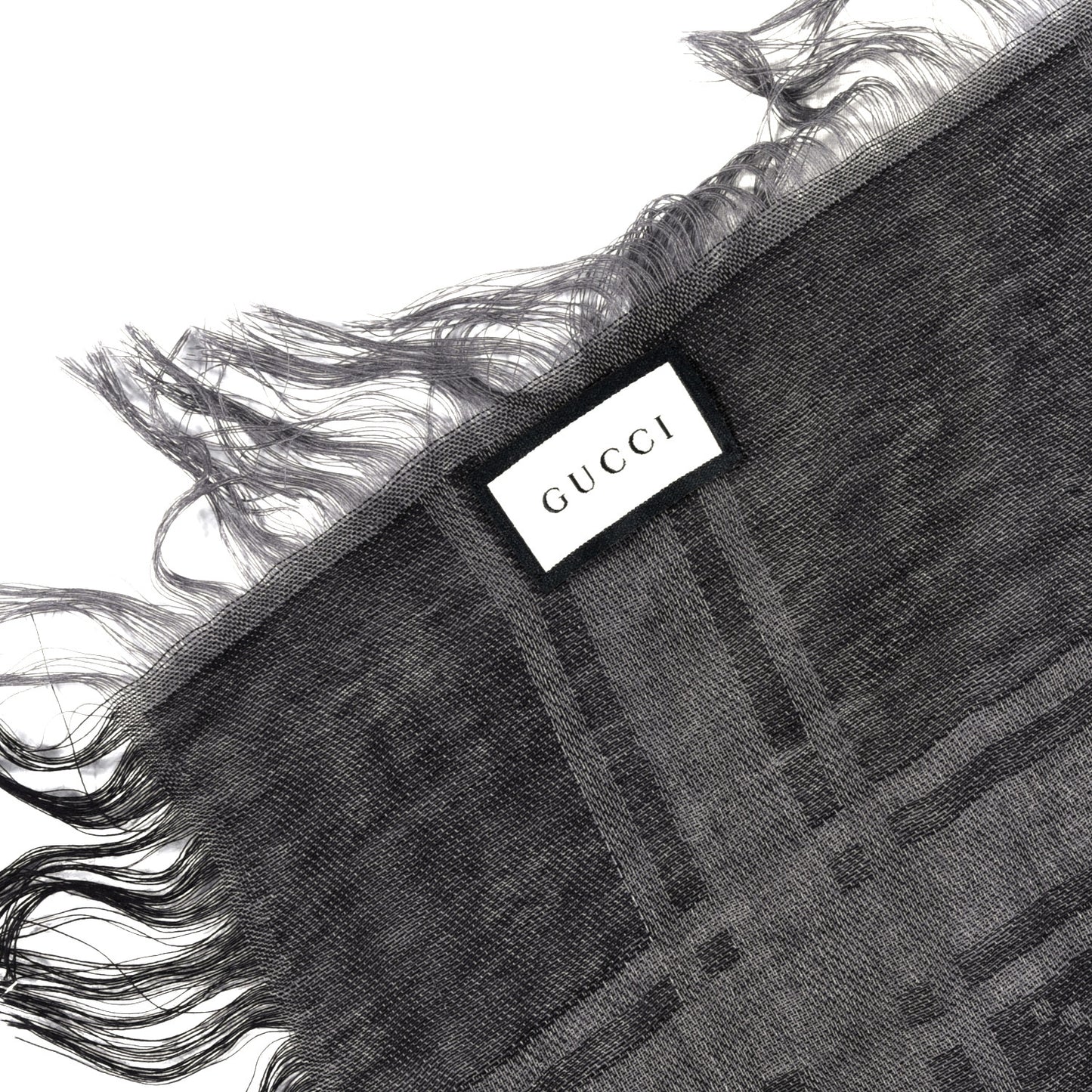 Wool Silk GG Monogram Diamante Plaid Surviee Shawl Graphite Black