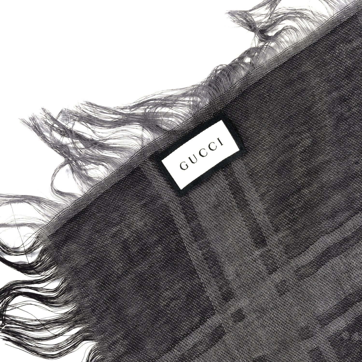 Gucci Wool Silk GG Monogram Diamante Plaid Surviee Shawl Graphite Black 3 of 4