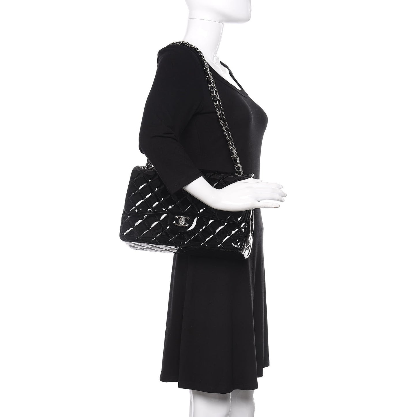 Patent Quilted Jumbo Double Flap Black