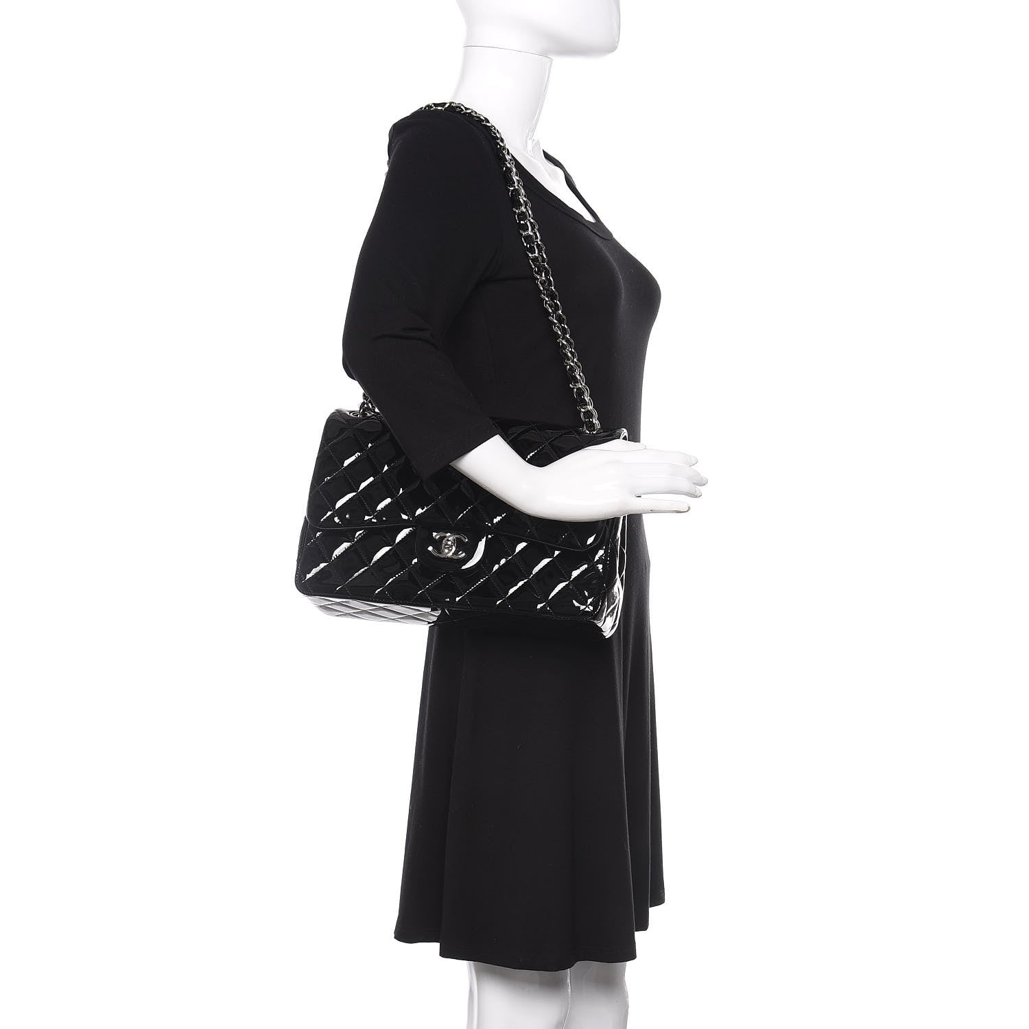 Chanel Patent Quilted Jumbo Double Flap Black 2 of 13