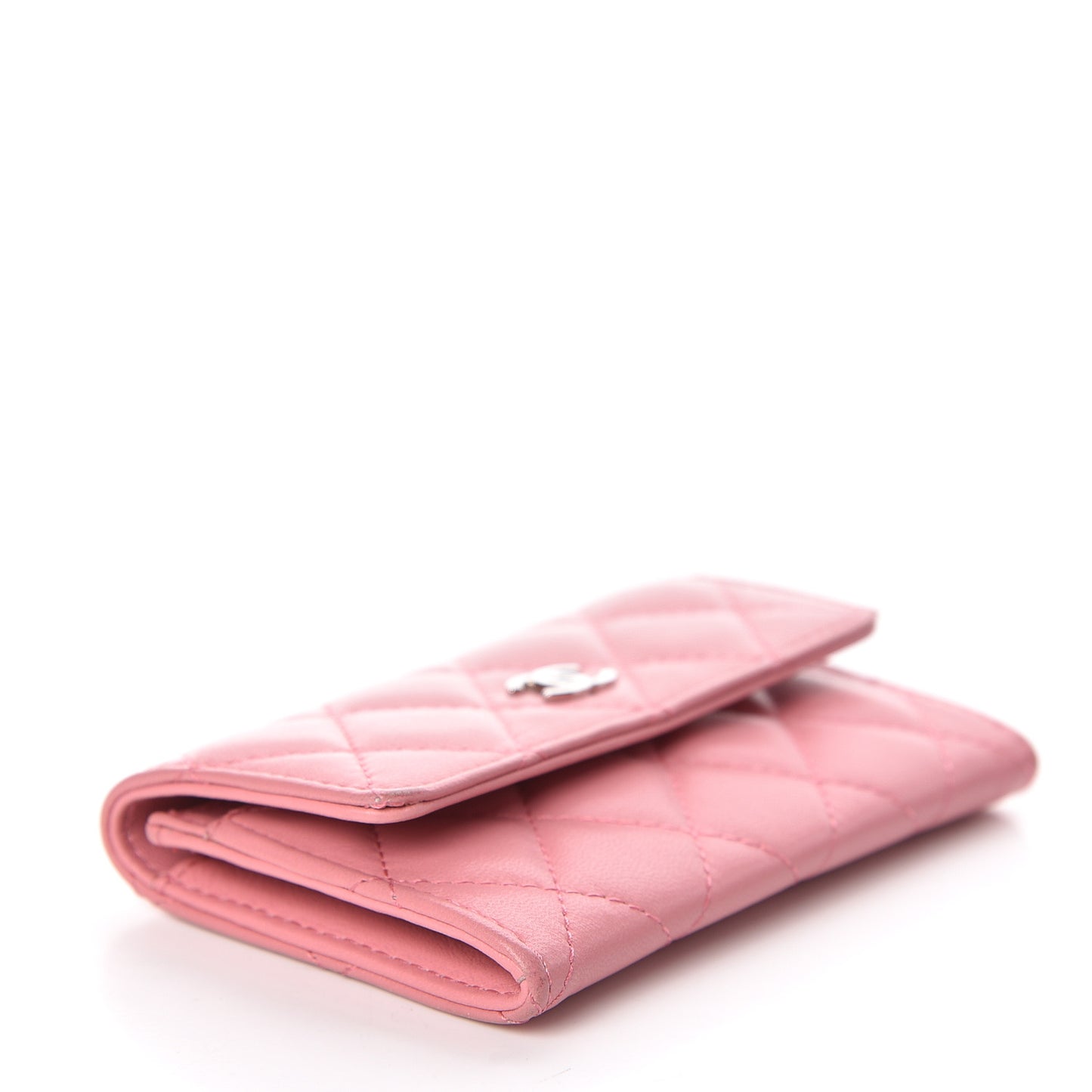 Lambskin Quilted Card Holder Pink