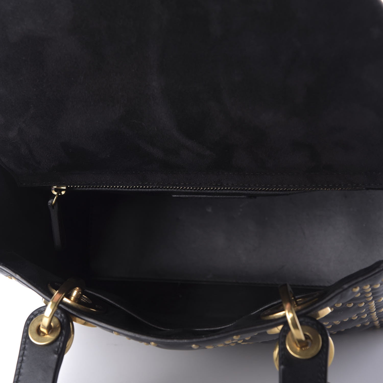 Christian Dior Calfskin Cannage Studded Medium Supple Lady Dior Black 5 of 9