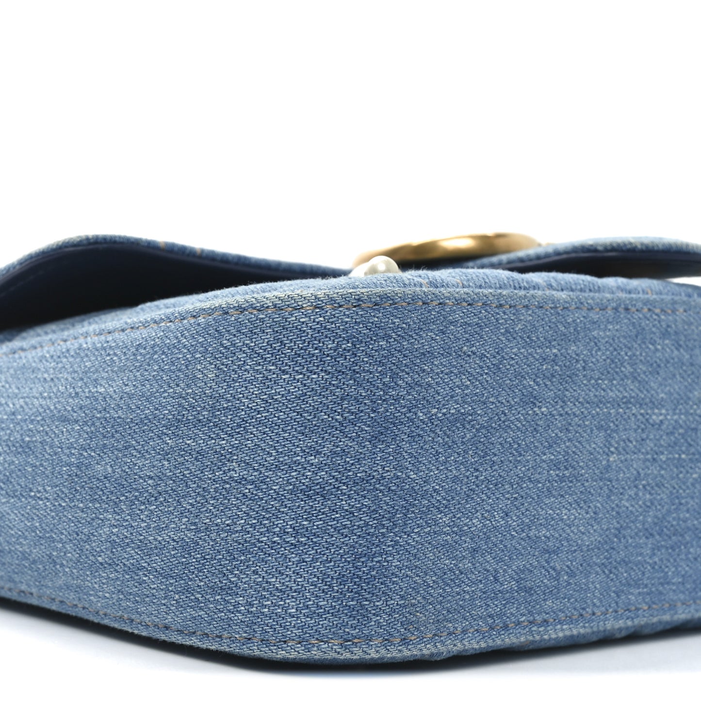 Denim Matelasse Pearl Studded Mini GG Marmont Shoulder Bag Blue