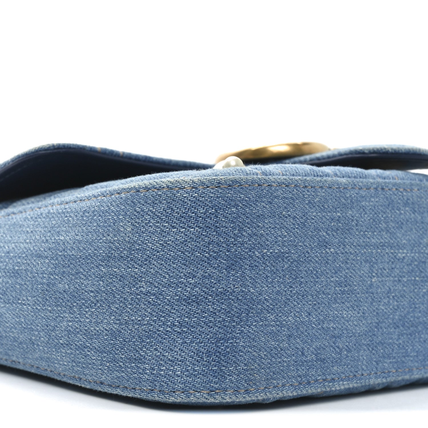 Gucci Denim Matelasse Pearl Studded Mini GG Marmont Shoulder Bag Blue 8 of 9