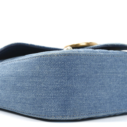 Gucci Denim Matelasse Pearl Studded Mini GG Marmont Shoulder Bag Blue 8 of 9
