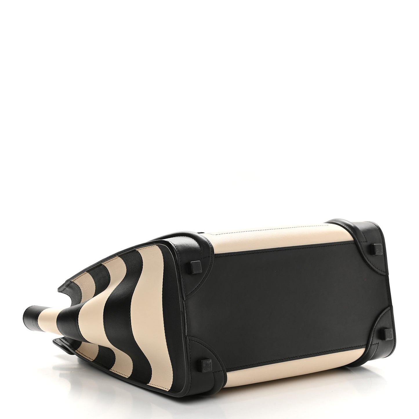 Smooth Calfskin Bi-Color Striped Micro Luggage Black