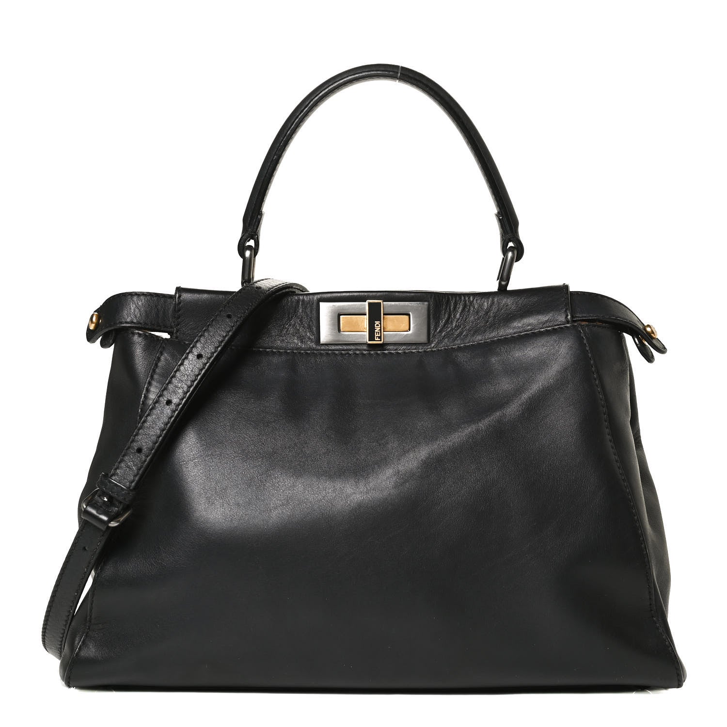Fendi Calfskin Calf Hair Leopard Print Medium Peekaboo Iconic Satchel Black 1 of 13